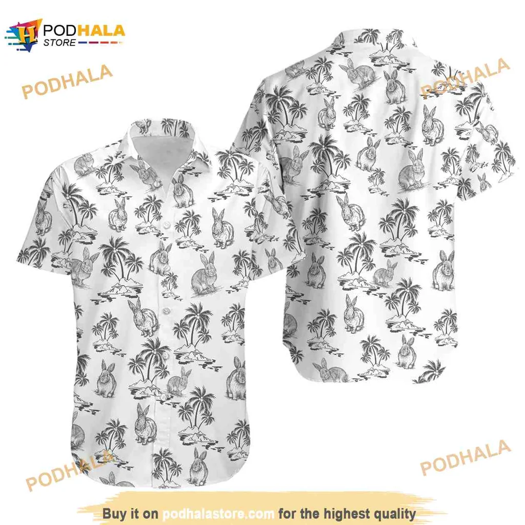 Rabbit Tropical Hawaiian Shirt With Playful Palm Tree Design
