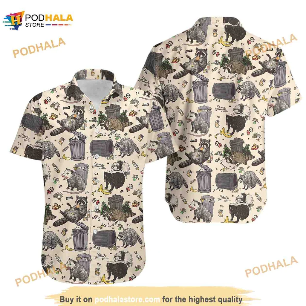 Raccoon Opossum Hawaiian Shirt, Funny Trash Panda Design