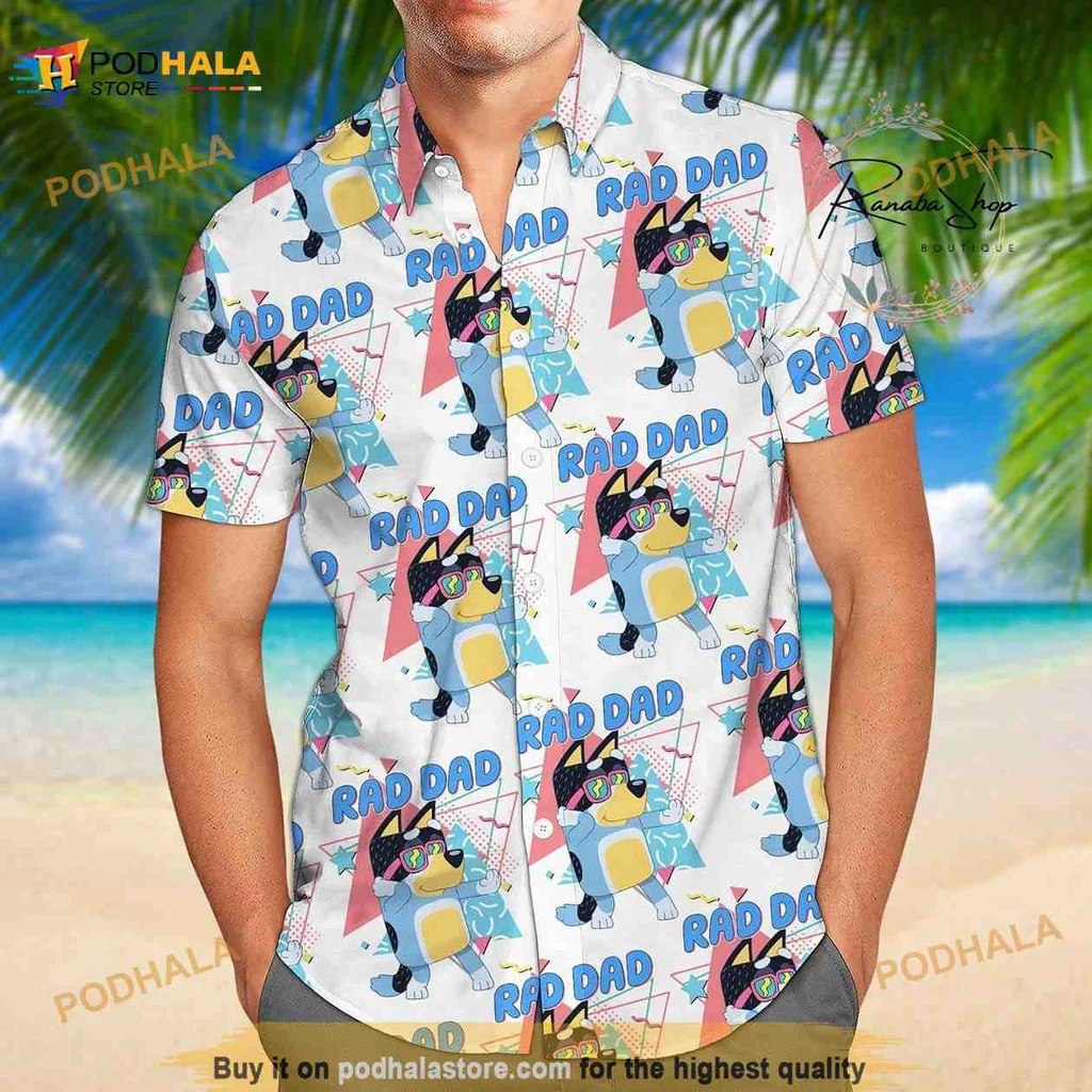 Rad Dad Bluey Bingo Hawaiian Shirt With Fun Beach Design