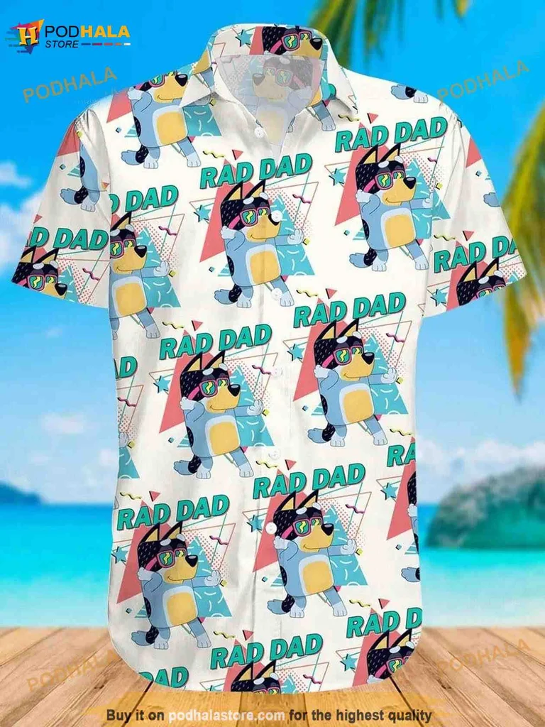 Rad Dad Bluey Hawaiian Shirt, Fun Cartoon Character Design For Summer