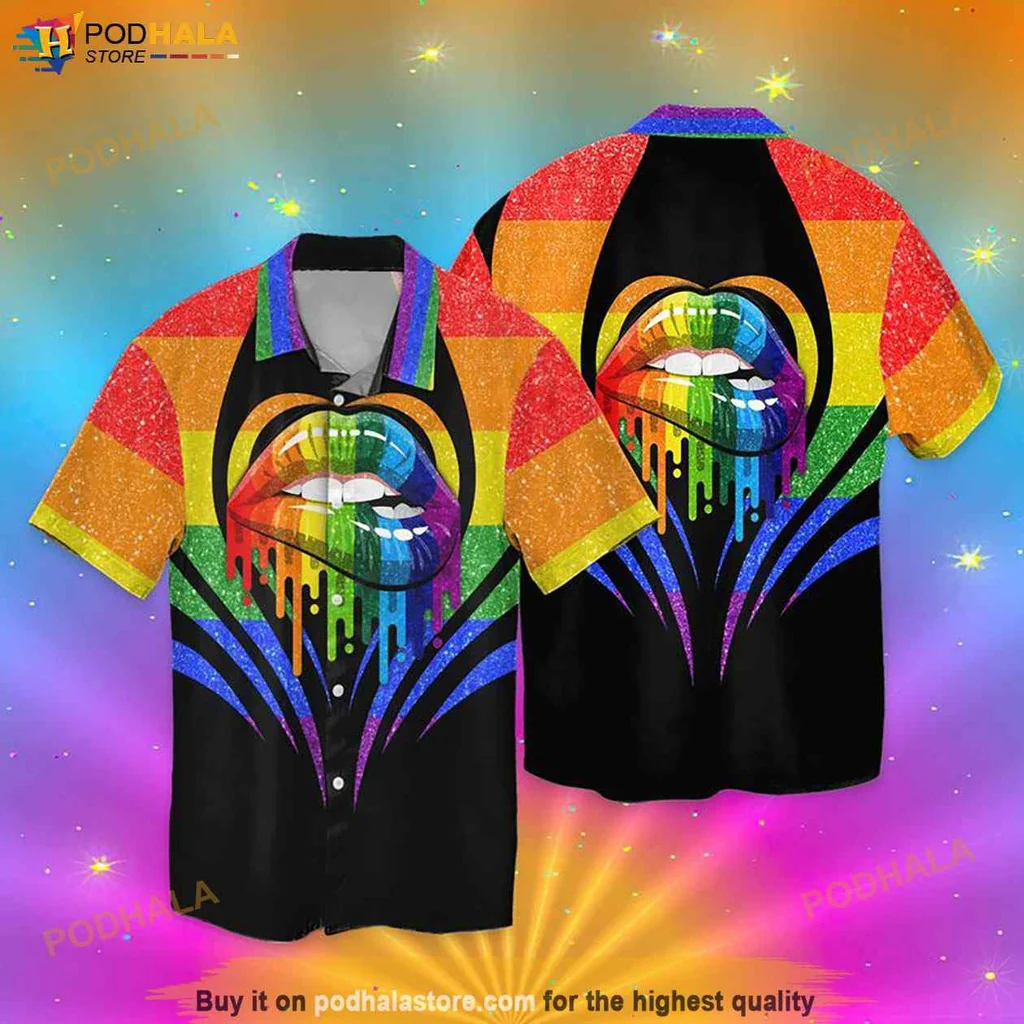 Rainbow Lips Hawaiian Shirt, Vibrant Lgbtq Pride Shirt For Fun Gatherings