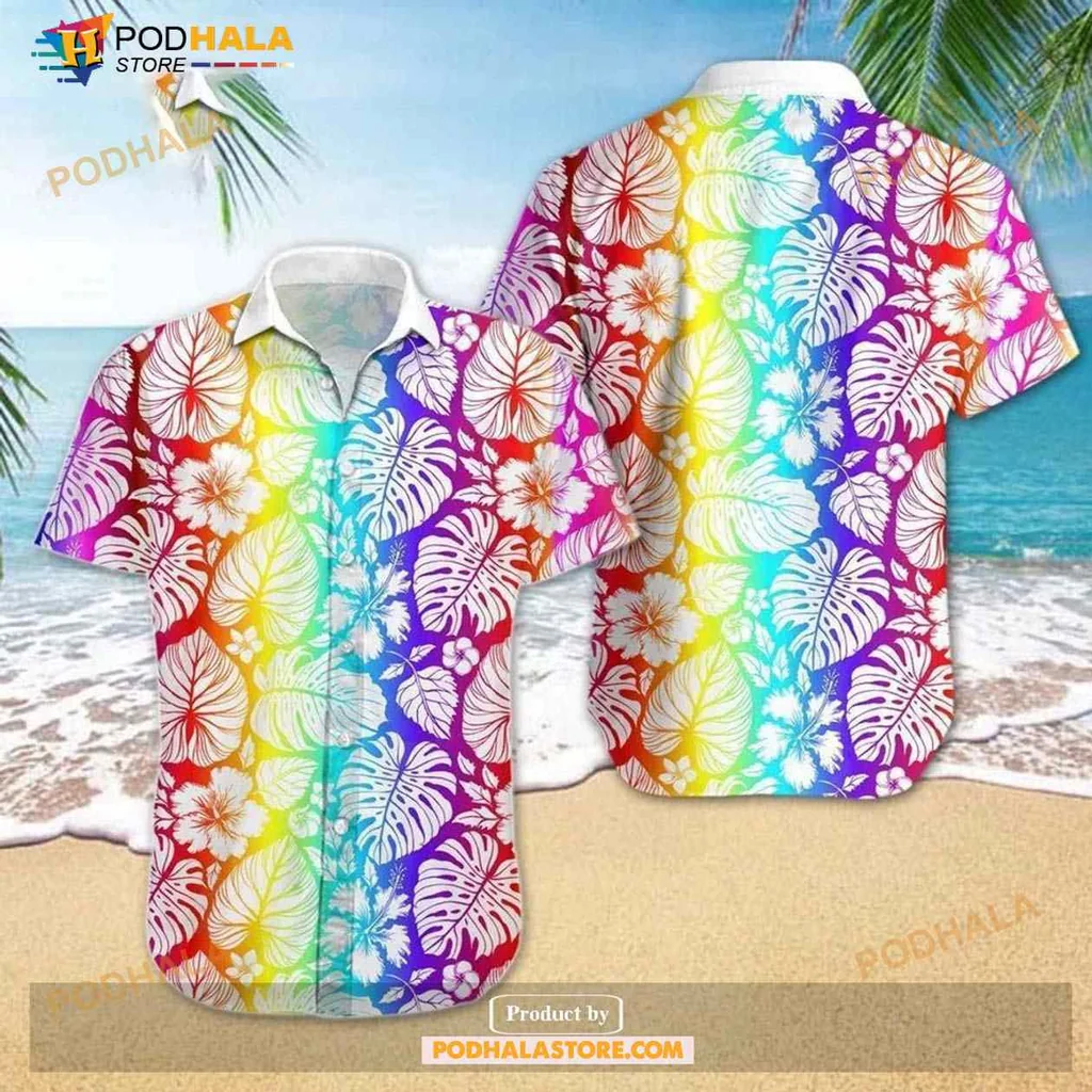 Rainbow Tropical Floral Hawaiian Shirt With Vibrant Colors And Fun Design