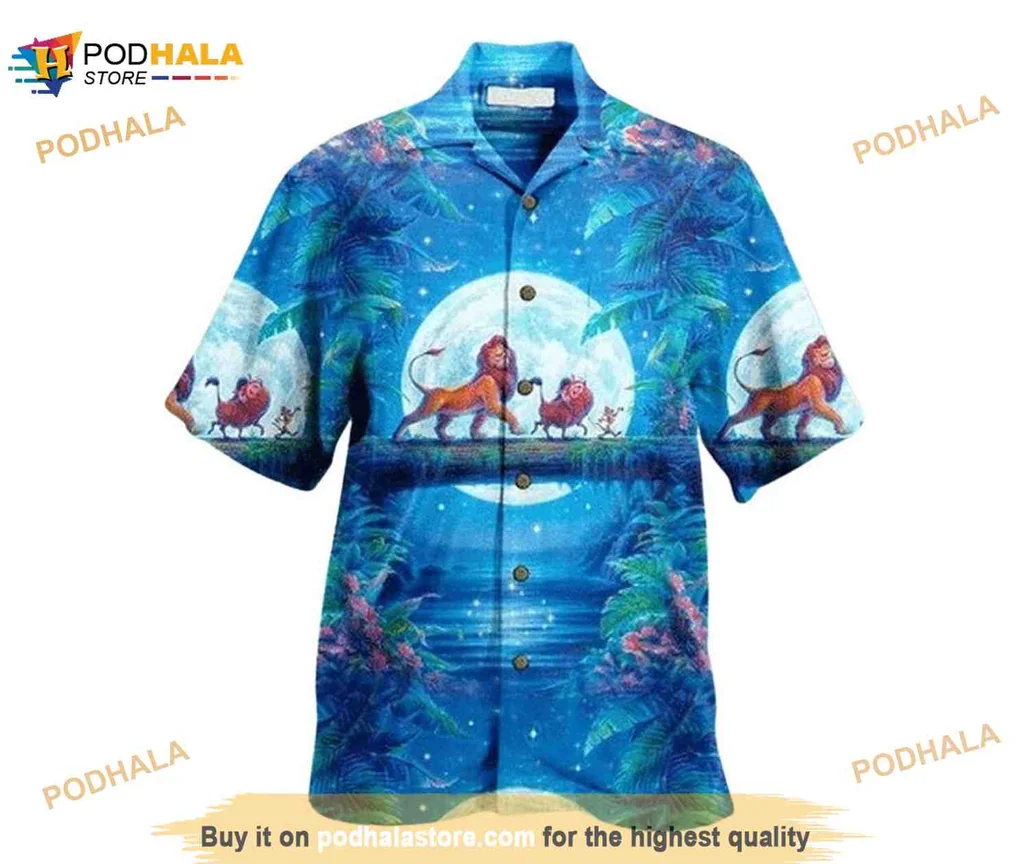 Rasta Lion Tropical Hawaiian Shirt With Full Moon And Palm Leaves