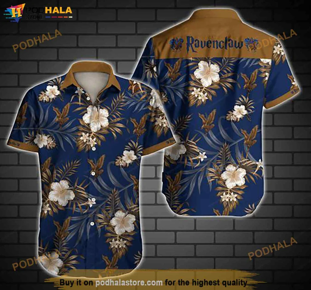 Ravenclaw Tropical Shirt, Vibrant Blue Hibiscus Design For Fans