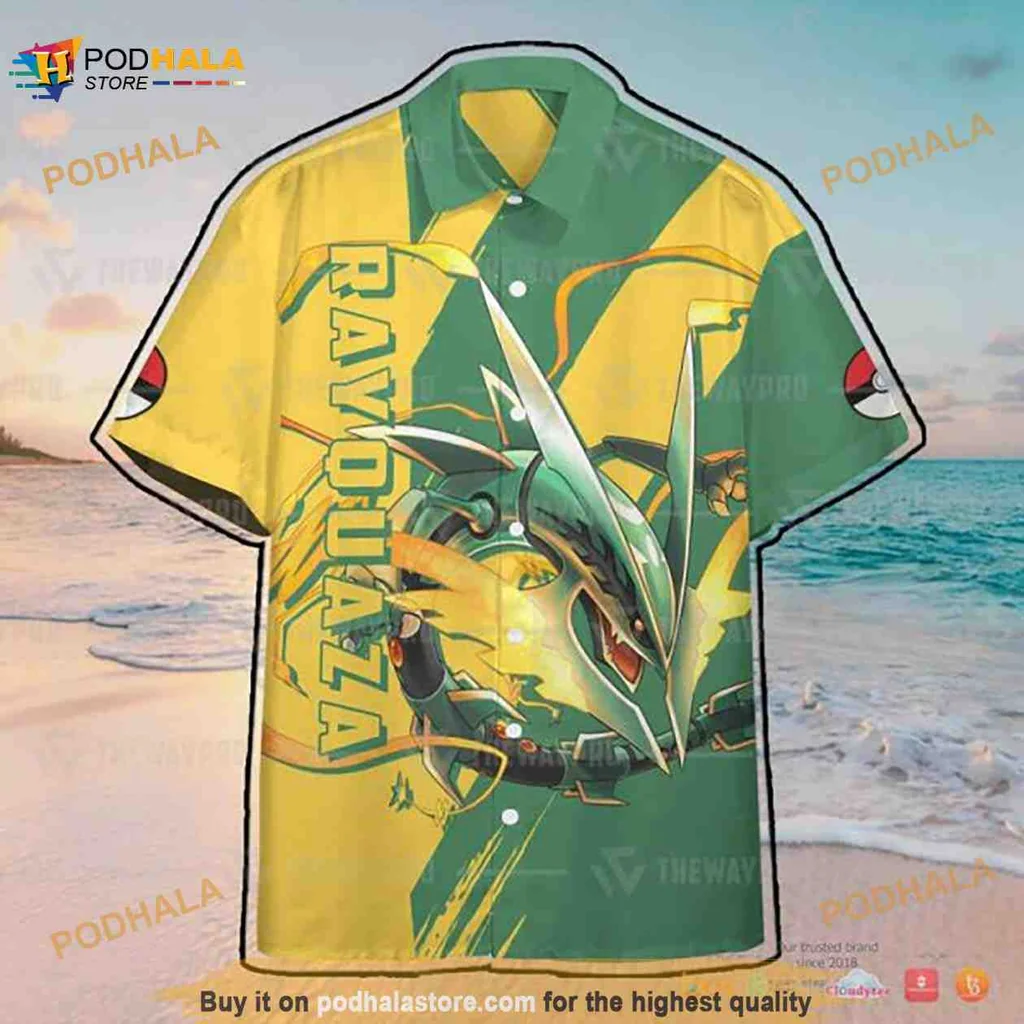 Rayquaza Dragon Aloha Shirt With Vibrant Design And Bold Lettering