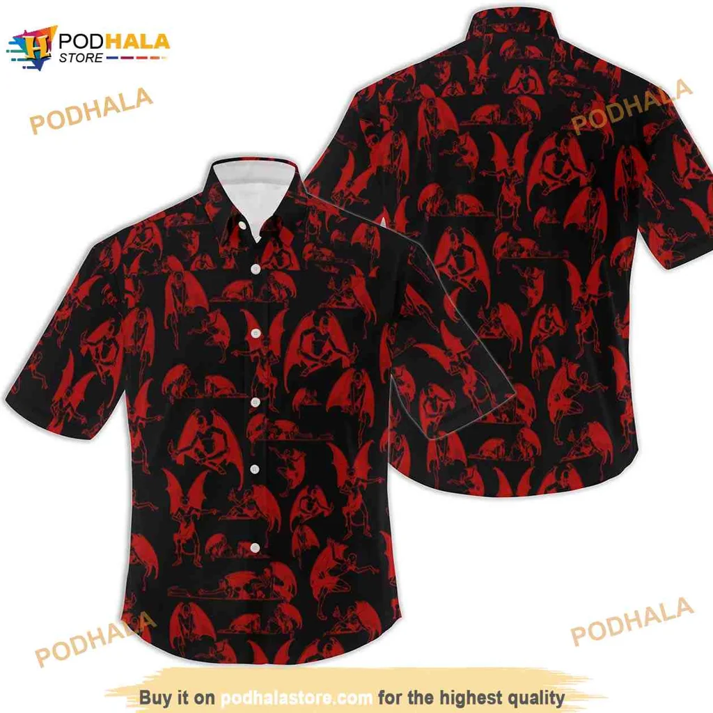 Red Demon Pattern Hawaiian Shirt With Bold Black And Red Design