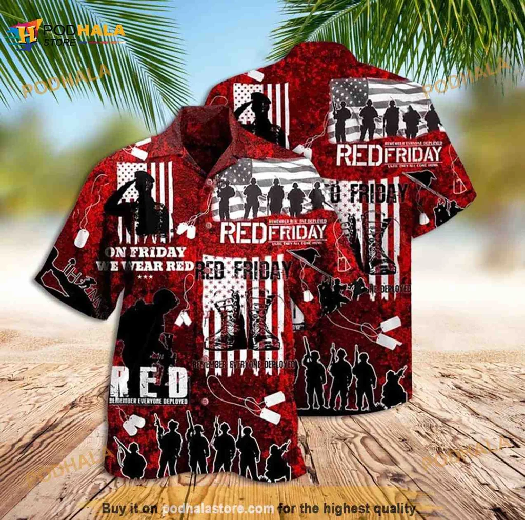 Red Friday Patriotic Hawaiian Shirt With Military Pride Design
