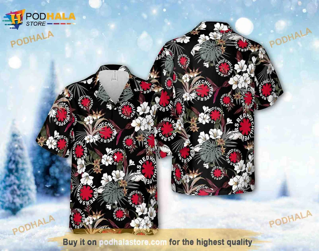 Red Hot Chili Peppers Hawaiian Shirt With Tropical Floral Design