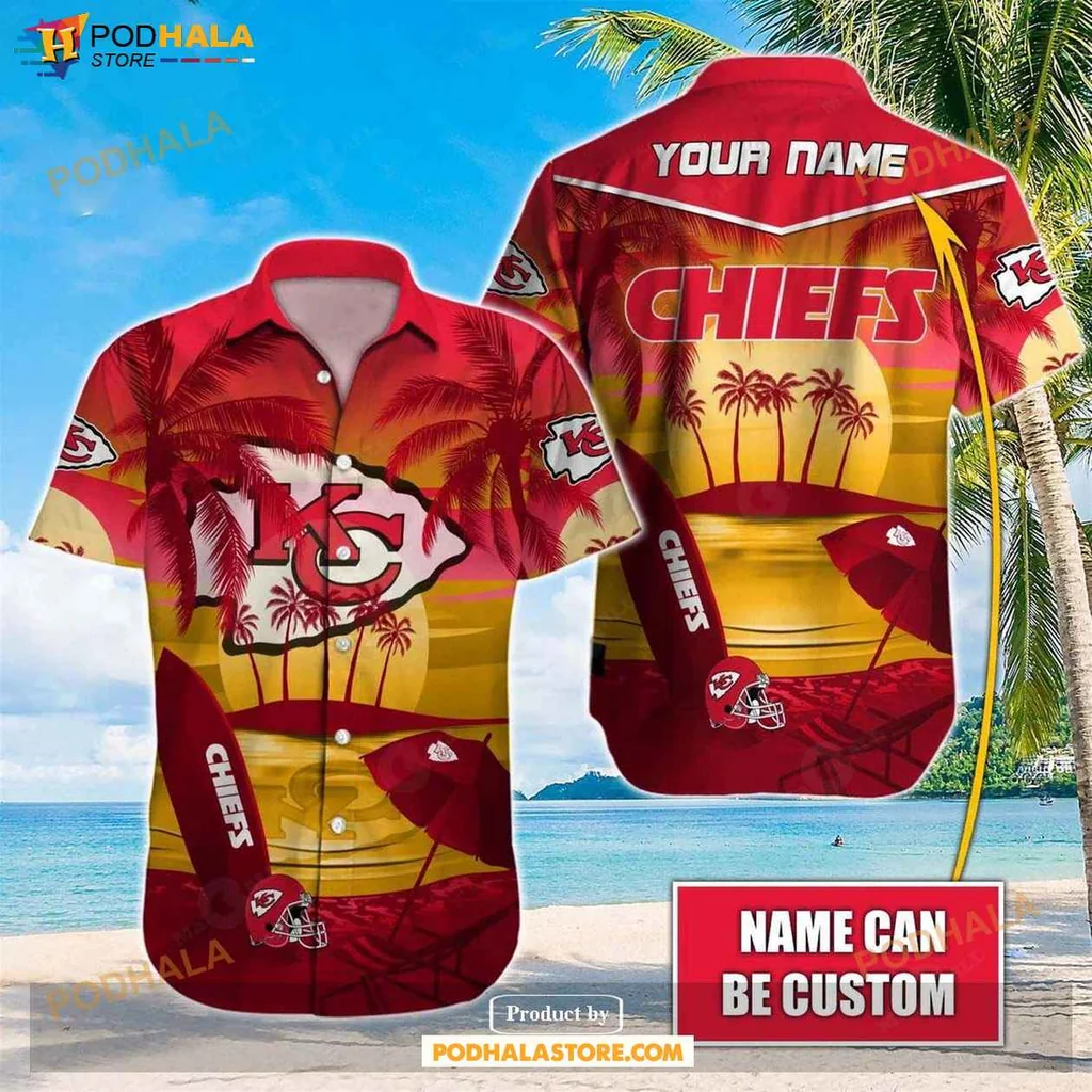 Red Kansas City Chiefs Hawaiian Shirt, Vibrant Tropical Design With Palm Trees