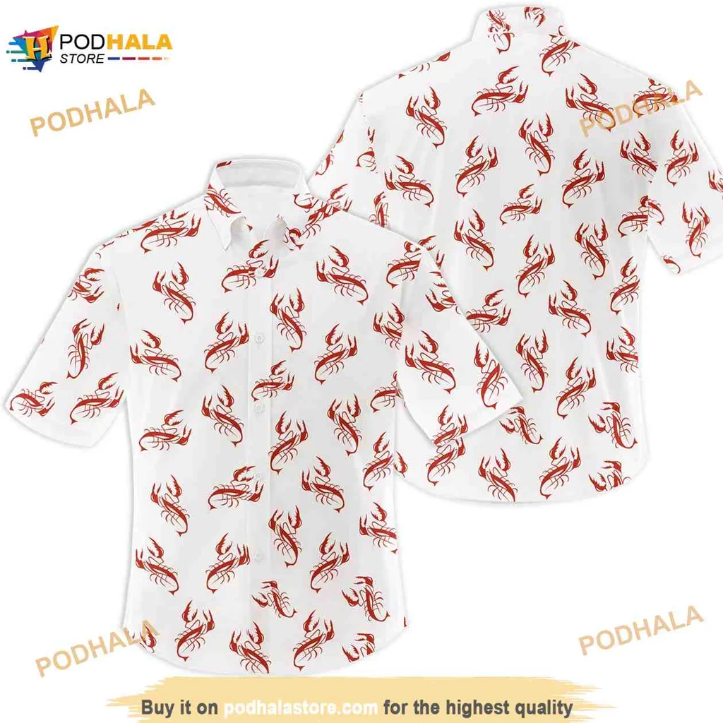 Red Lobster Tropical Hawaiian Shirt With Bold Claw Pattern