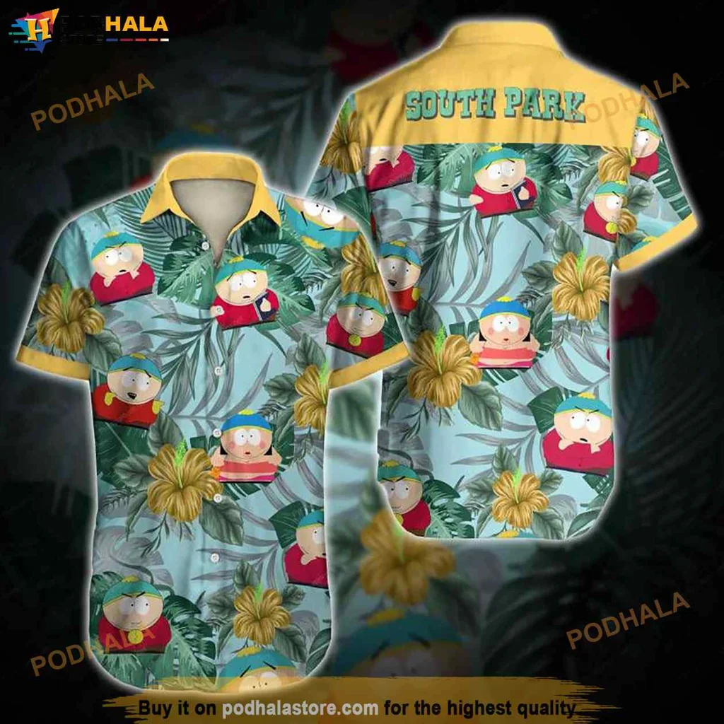 Red South Park Hawaiian Shirt, Colorful Tropical Design With Cartoon Characters