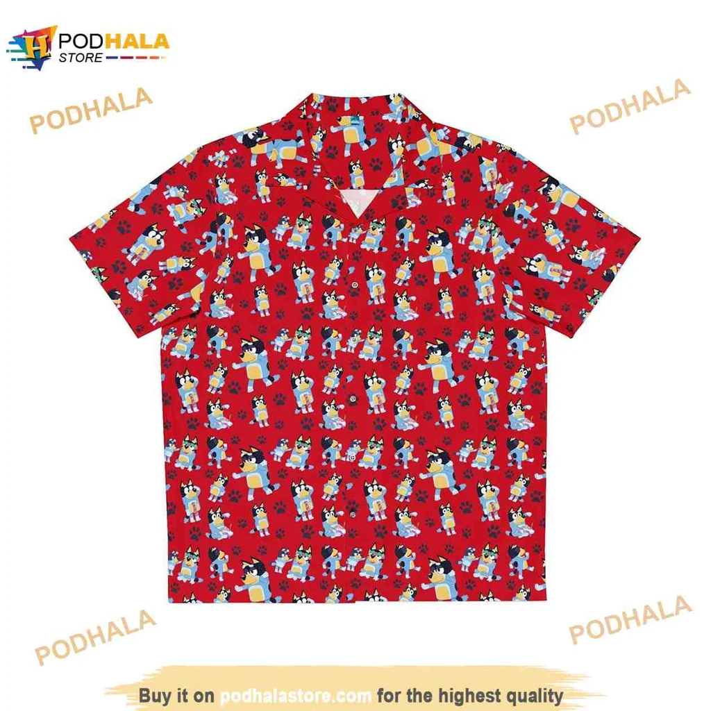 Red White Blue Heeler Hawaiian Shirt With Playful Dog Patterns