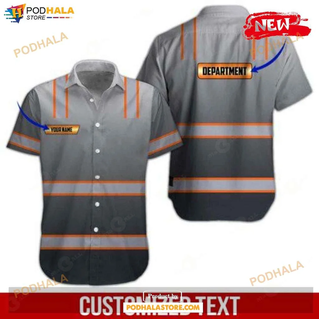 Reflective Safety Aloha Shirt, Personalized Name Heavy Equipment Design For Outdoor Work Shirt