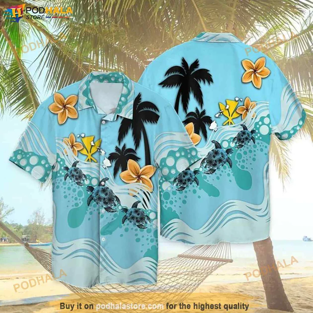 Relaxed Sea Turtle Hawaiian Shirt, Vibrant Tropical Design With Waves And Flowers