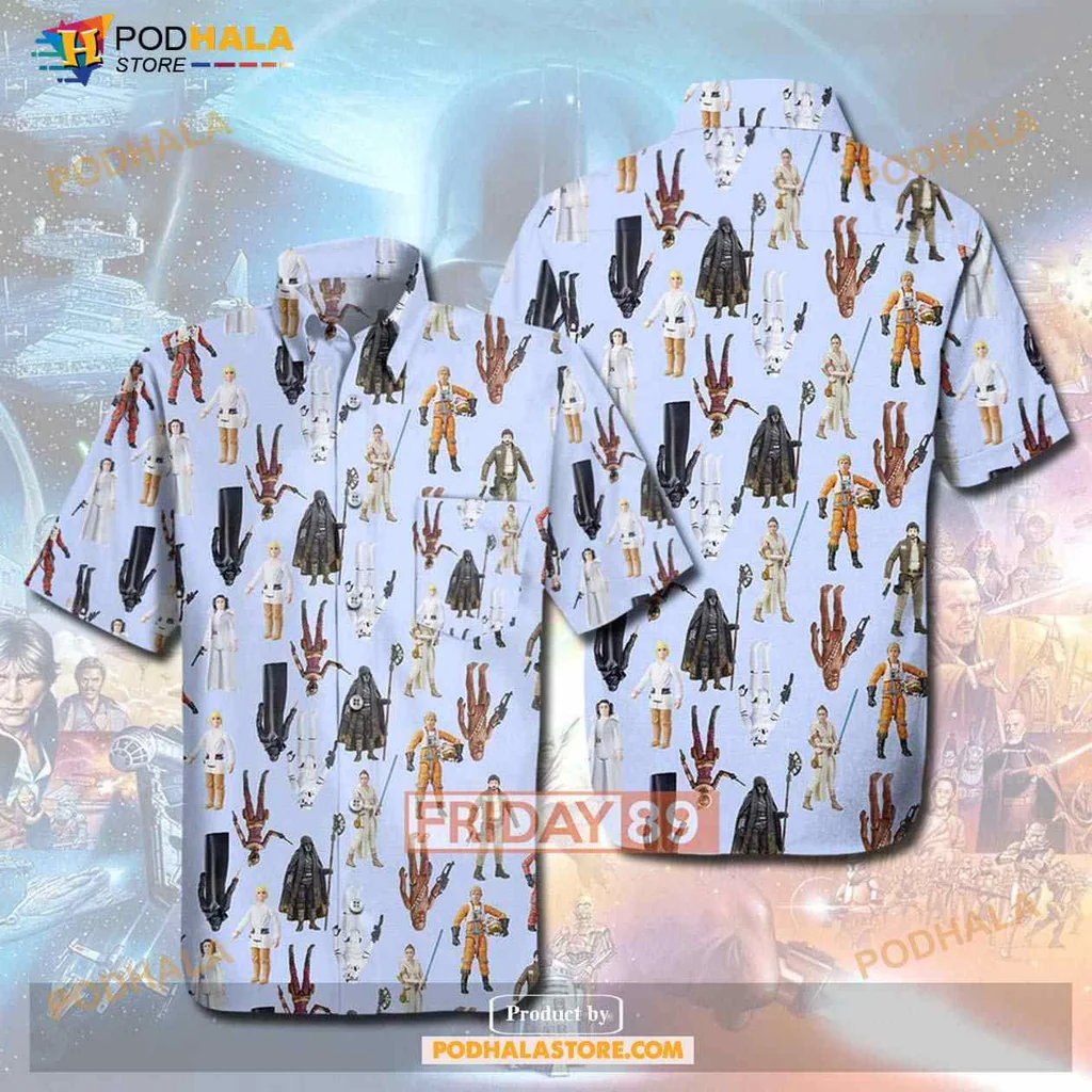 Retro Action Figures Hawaiian Shirt Featuring Iconic Sci Fi Characters