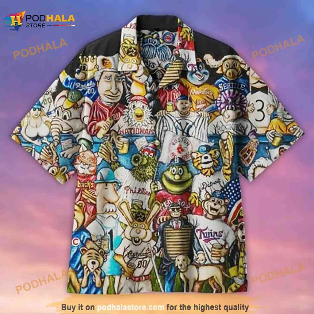 Retro Baseball Mascots Hawaiian Shirt With Cartoon Characters