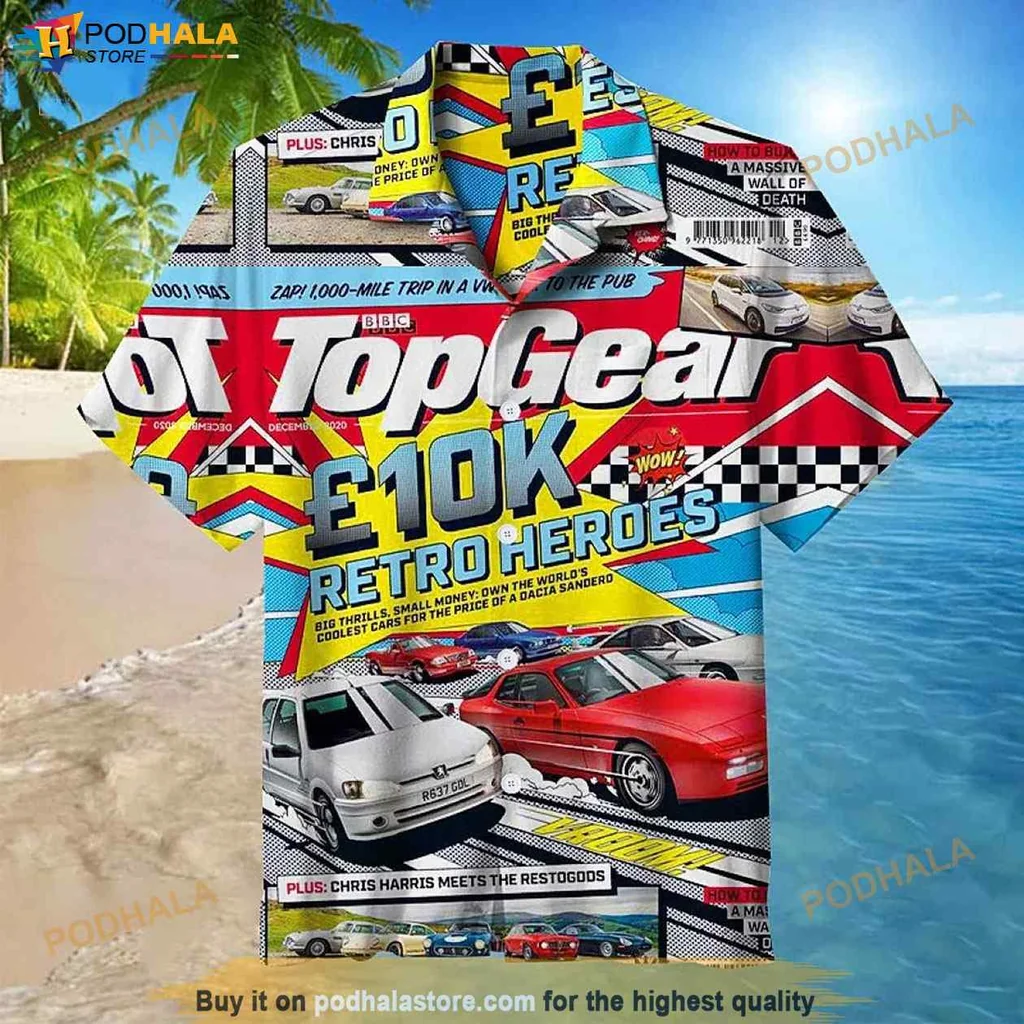 Retro Car Culture Hawaiian Shirt, Vibrant Vintage Racing Design For Men