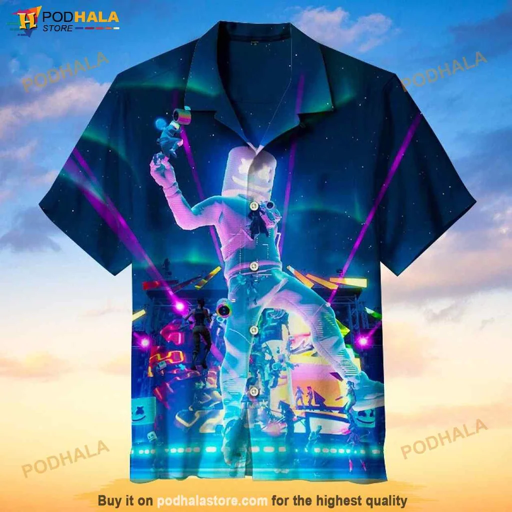 Retro Concert Astronaut Hawaiian Shirt, Vibrant Graphic For Music Festival Fans