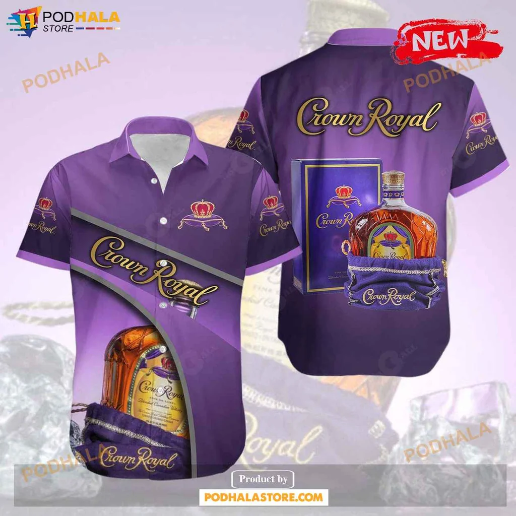 Retro Crown Royal Aloha Shirt, Vibrant Purple Whiskey Design Casual Shirt