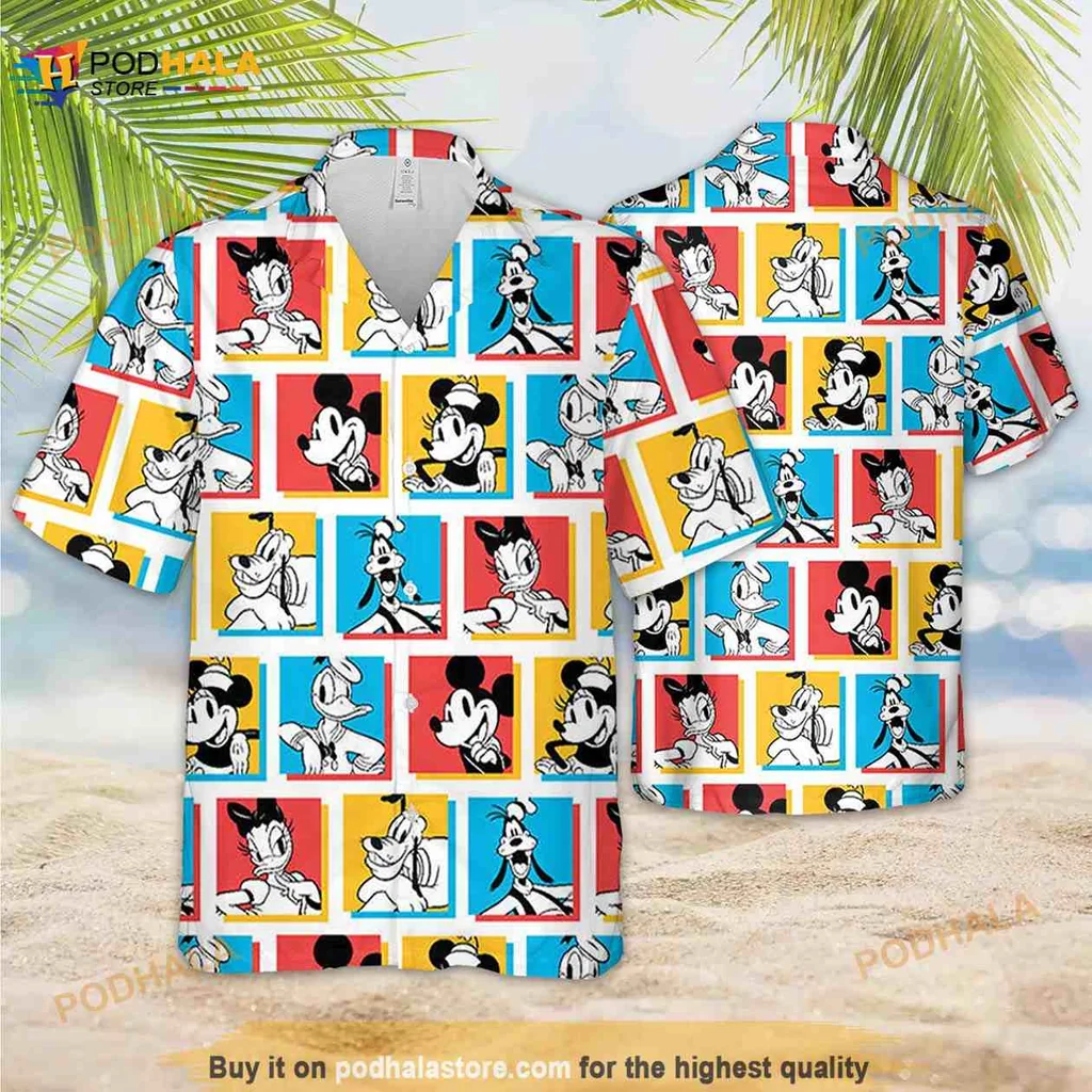 Retro Disney Characters Hawaiian Shirt Featuring Mickey And Minnie Mouse