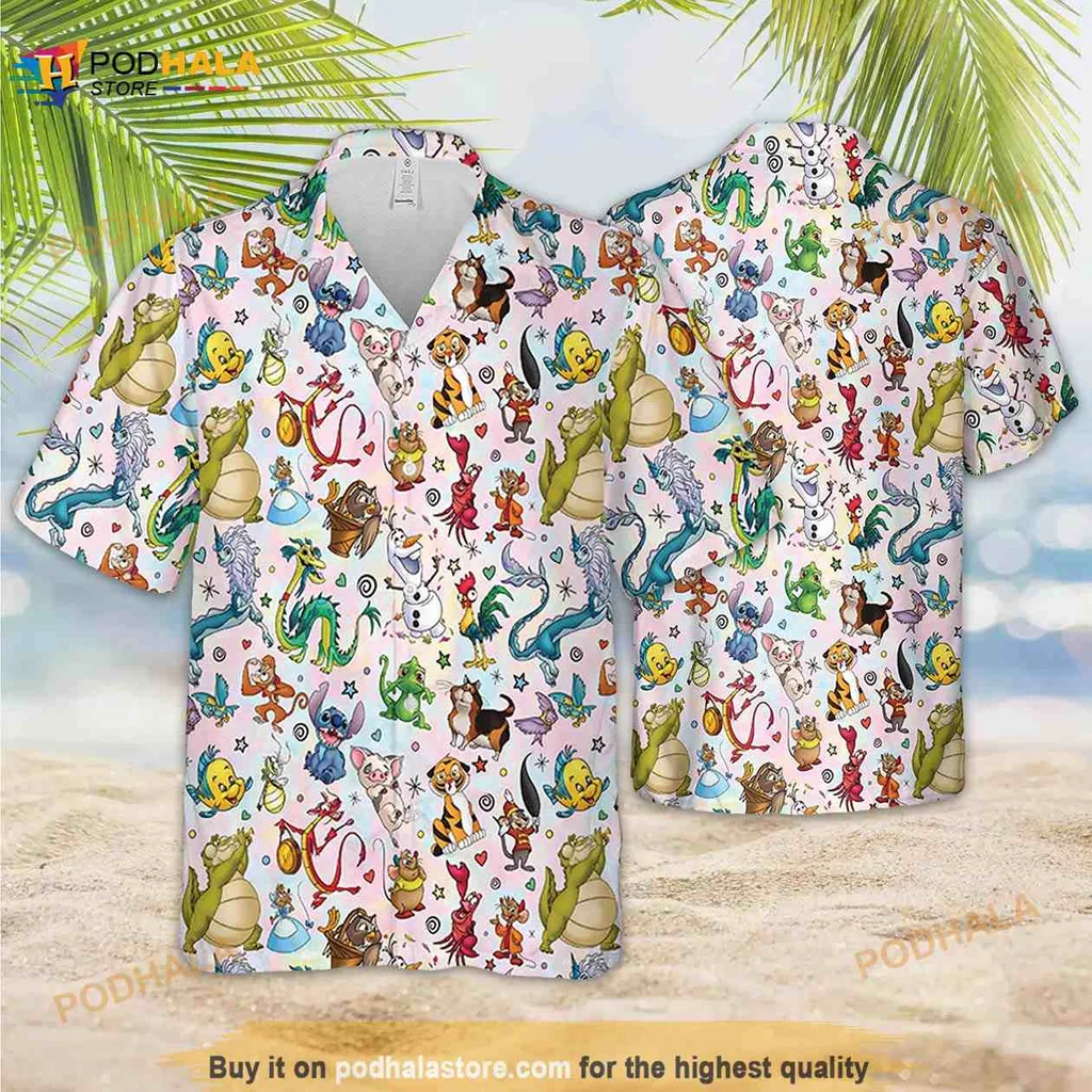 Retro Disney Characters Hawaiian Shirt Featuring Mickey Mouse And Friends