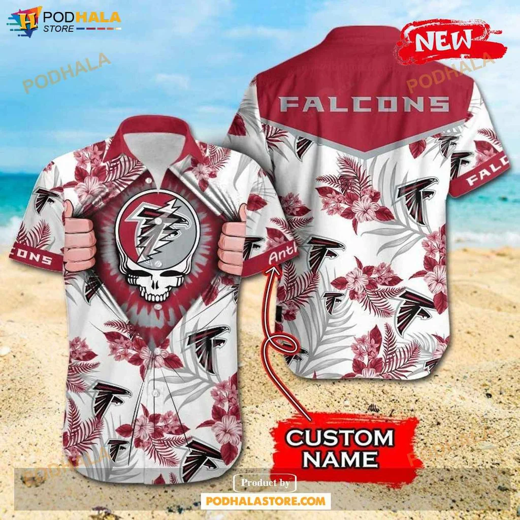 Retro Falcons Skull Hawaiian Shirt, Vibrant Atlanta Falcons Grateful Dead Gift For Fans