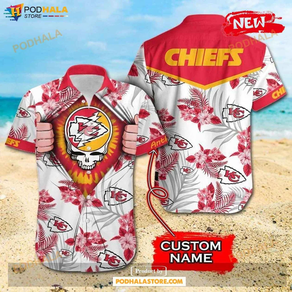 Retro Grateful Dead Skull Hawaiian Shirt, Kansas City Chiefs Fan Gift Design