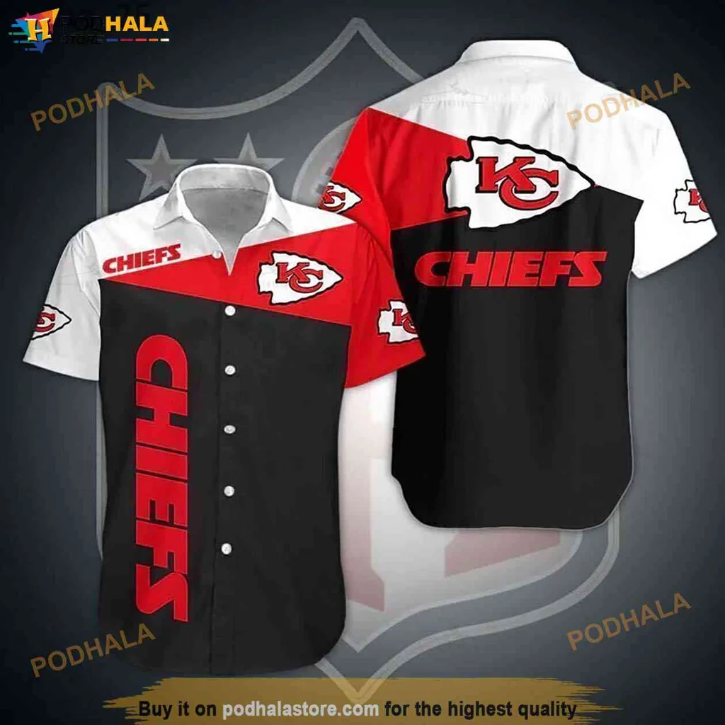 Retro Kansas City Chiefs Hawaiian Shirt, Sporty Red Black White Design For Fans