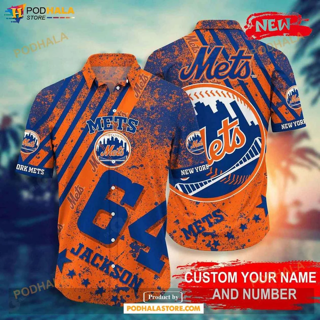 Retro Mets Baseball Hawaiian Shirt, Personalized Jackson 64 Summer Tee