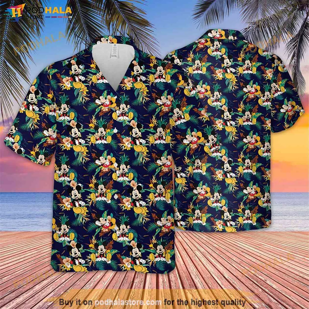 Retro Mickey Floral Aloha Shirt, Vibrant Tropical Design For Summer Fun