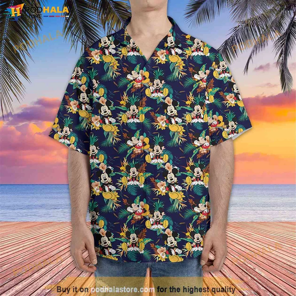 Retro Mickey Floral Tropical Shirt, Vibrant Tropical Design For Summer Fun Retro Mickey Floral Tropical Shirt, Vibrant Tropical Design For Summer Fun