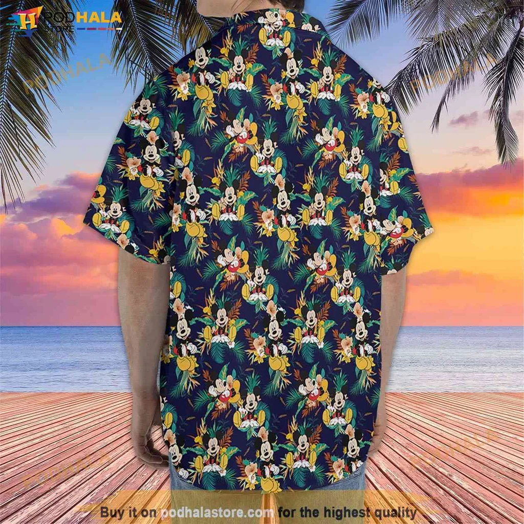 Retro Mickey Floral Short-sleeve button-up shirt, Vibrant Tropical Design For Summer Fun Retro Mickey Floral Short-sleeve button-up shirt, Vibrant Tropical Design For Summer Fun