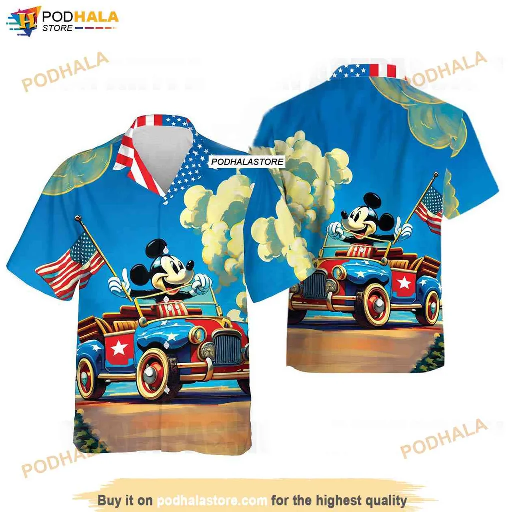 Retro Mickey Mouse Aloha Shirt, Womens Patriotic Shirt For Fourth Of July Celebrations