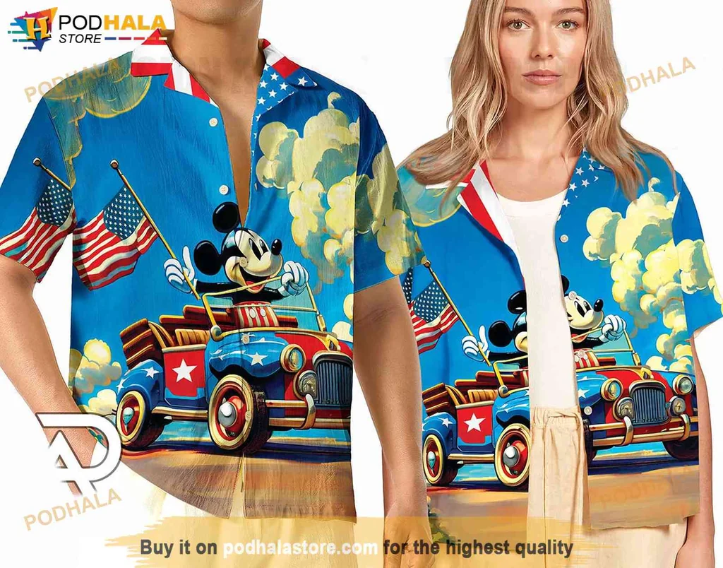 Retro Mickey Mouse Tropical Shirt, Womens Patriotic Shirt For Fourth Of July Celebrations Retro Mickey Mouse Tropical Shirt, Womens Patriotic Shirt For Fourth Of July Celebrations