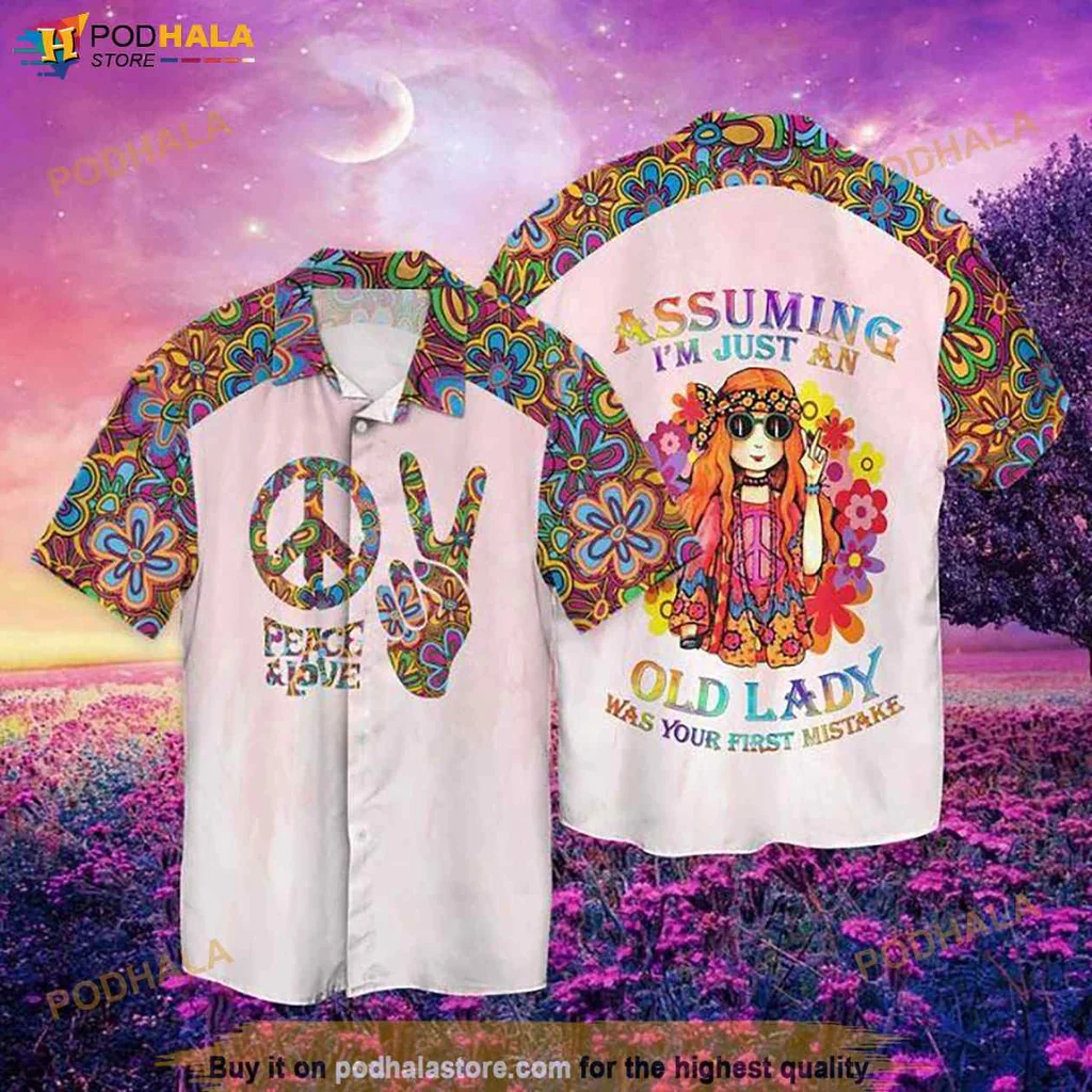 Retro Peace Sign Hawaiian Shirt, Assuming Im Just An Old Lady Was Your First Mistake