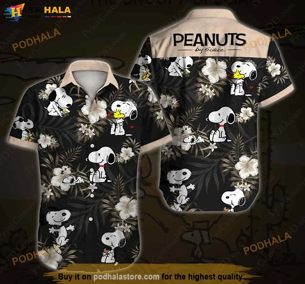 Retro Snoopy Floral Hawaiian Shirt, Playful Peanuts Design With Tropical Accents