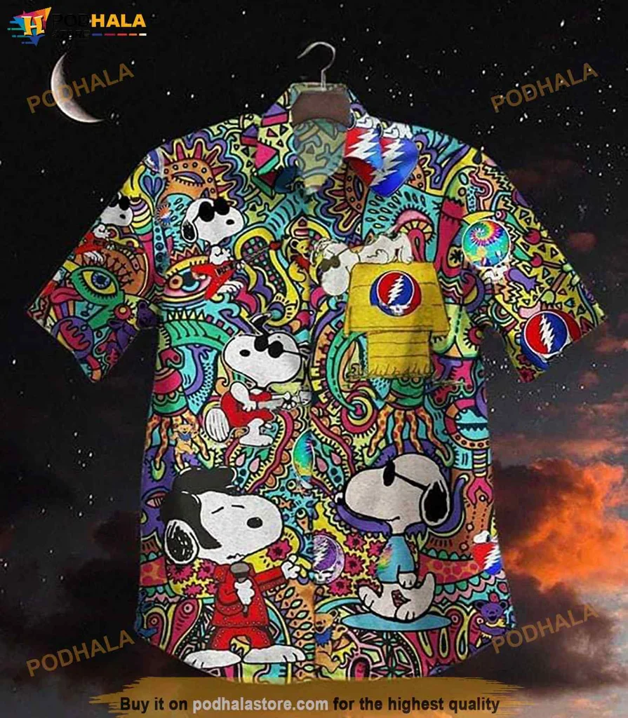 Retro Snoopy Psychedelic Hawaiian Shirt, Grateful Dead Colorful Vintage Tee