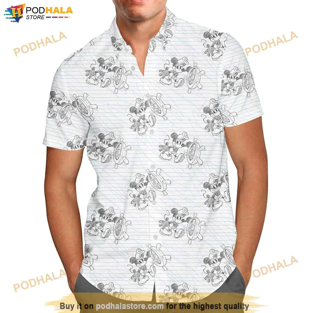 Retro Steamboat Cartoon Hawaiian Shirt, Vintage Animation Sketch Design