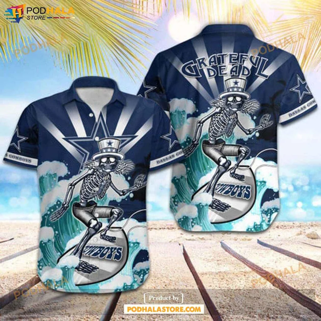 Retro Surfer Skeleton Shirt, Dallas Cowboys Skateboarding Graphic Tee