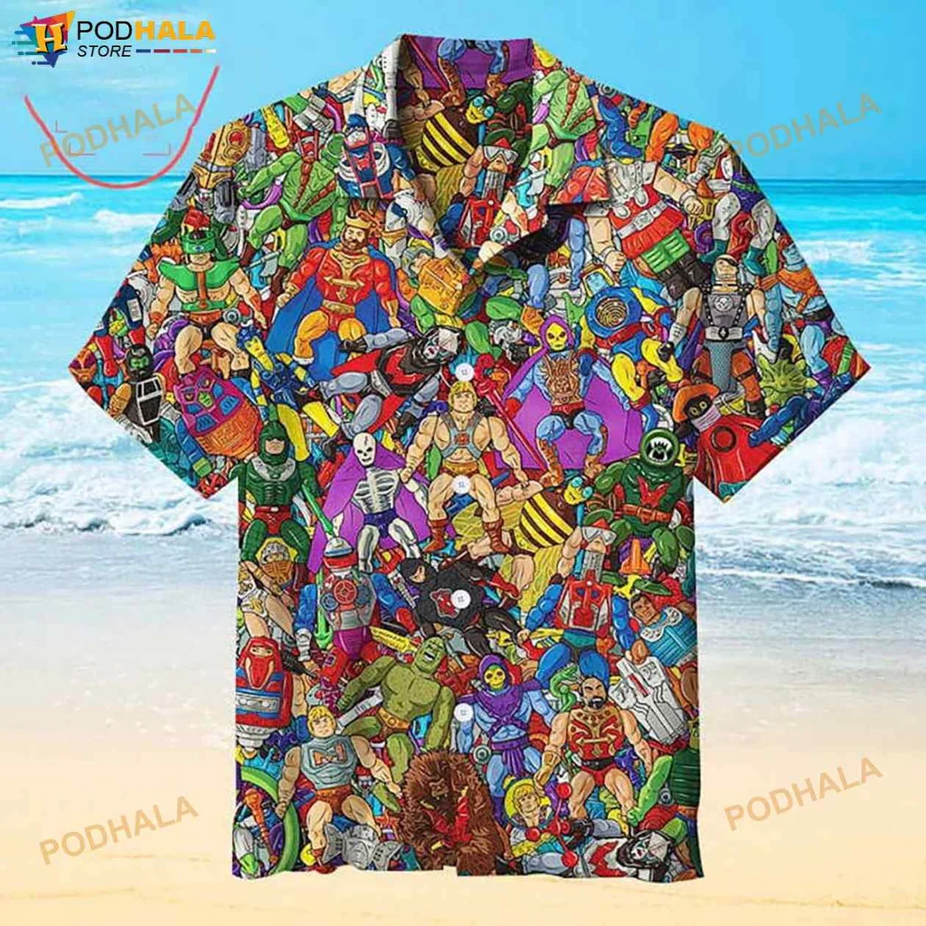 Retro Toy Characters Hawaiian Shirt Featuring Colorful Action Figures
