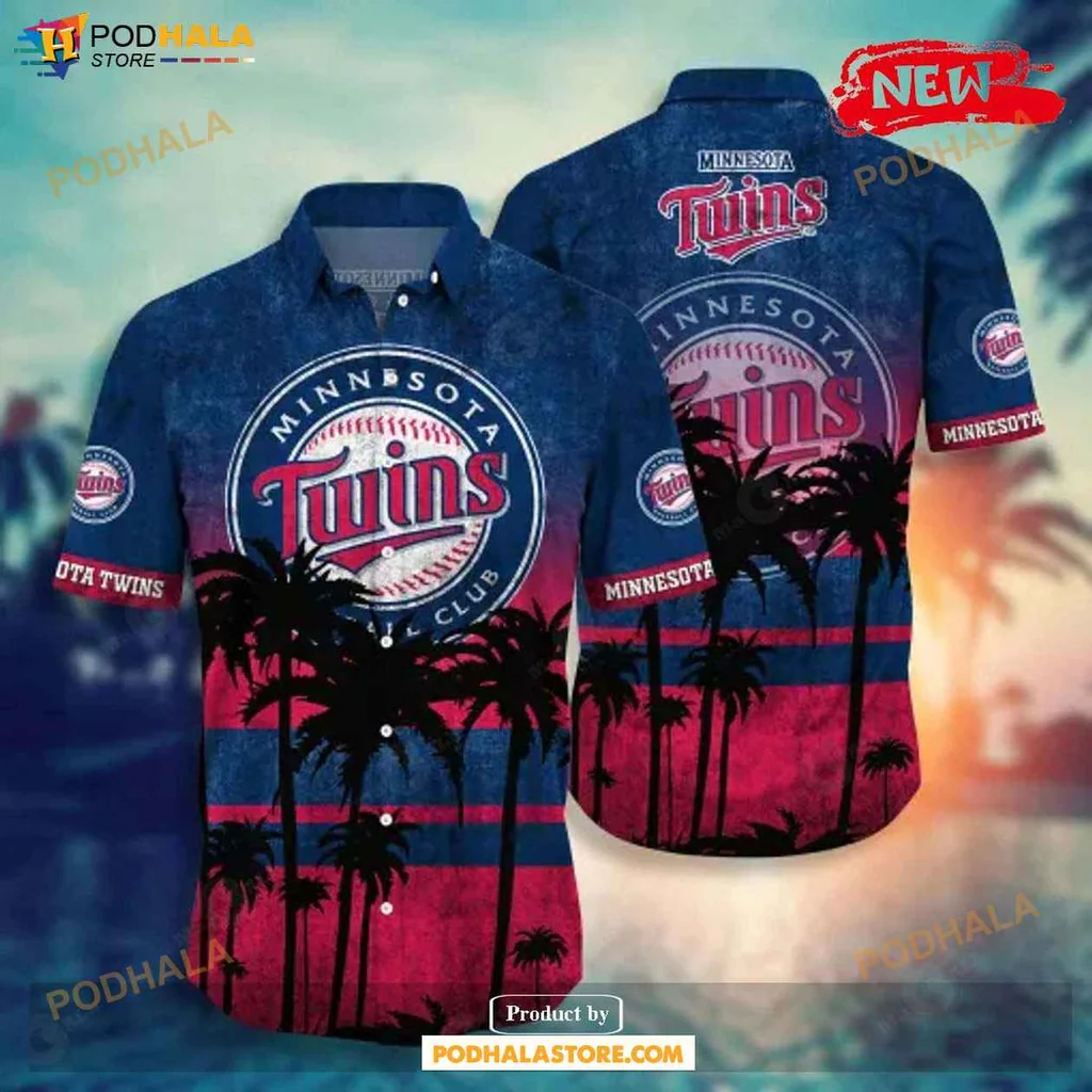 Retro Twins Aloha Shirt, Tropical Sunset Coconut Tree Design Shirt
