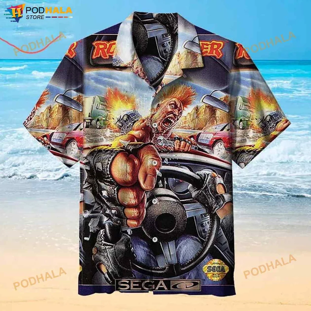 Retro Video Game Hawaiian Shirt With Action Packed Graphic Design