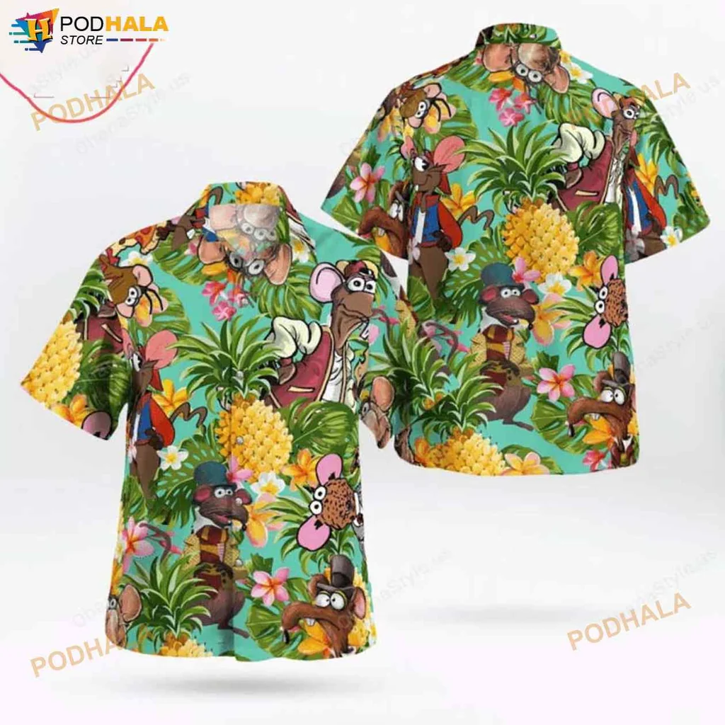 Rizzo The Rat Hawaiian Shirt, Tropical Pineapple And Floral Design