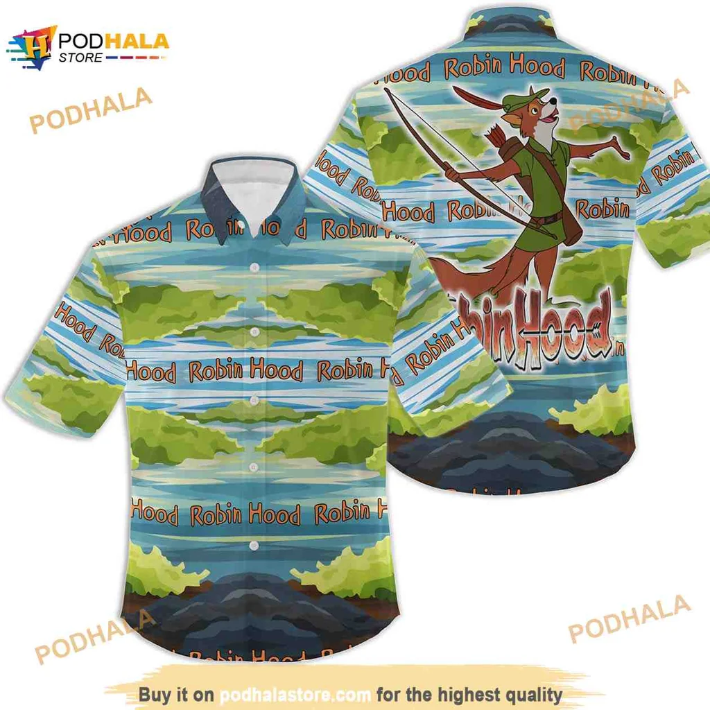 Robin Hood Fox Hawaiian Shirt With Green Blue Pattern