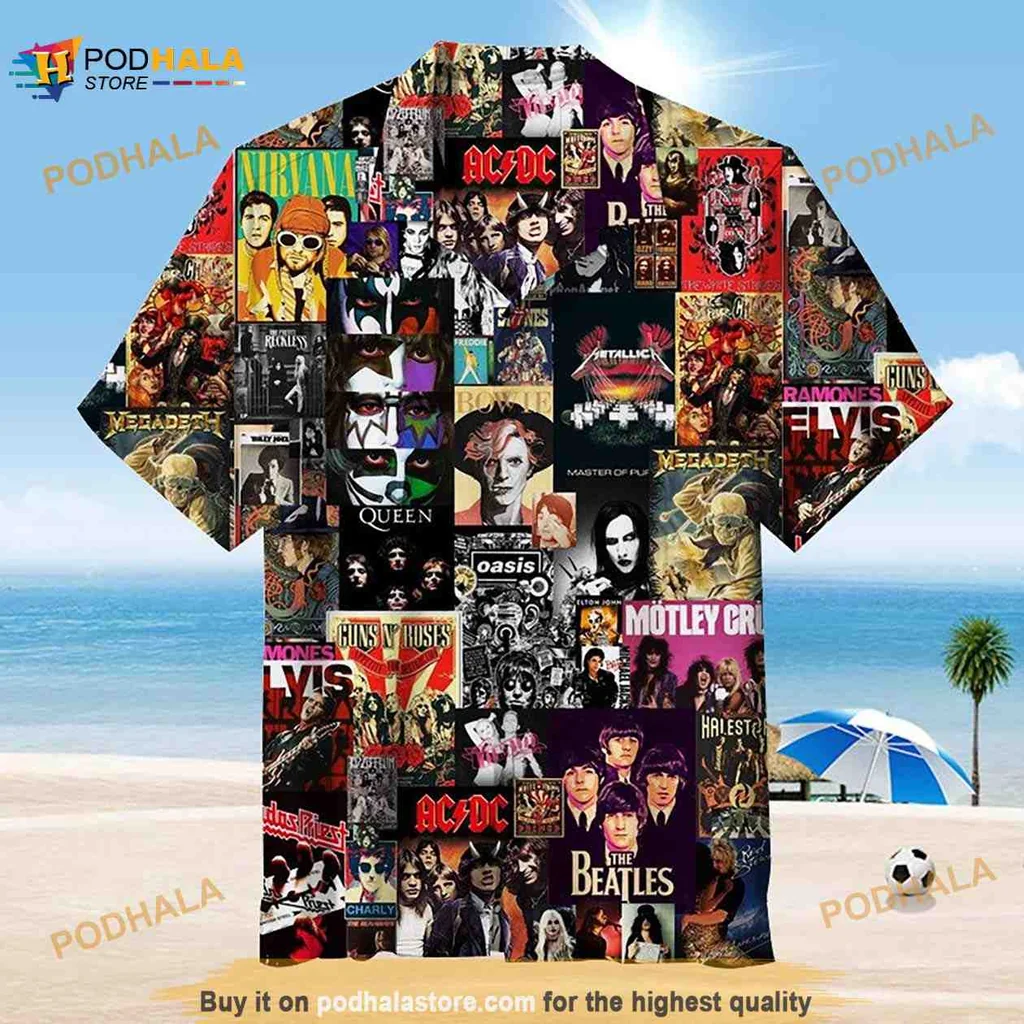 Rock And Roll Music Hawaiian Shirt Featuring Iconic Band Logos
