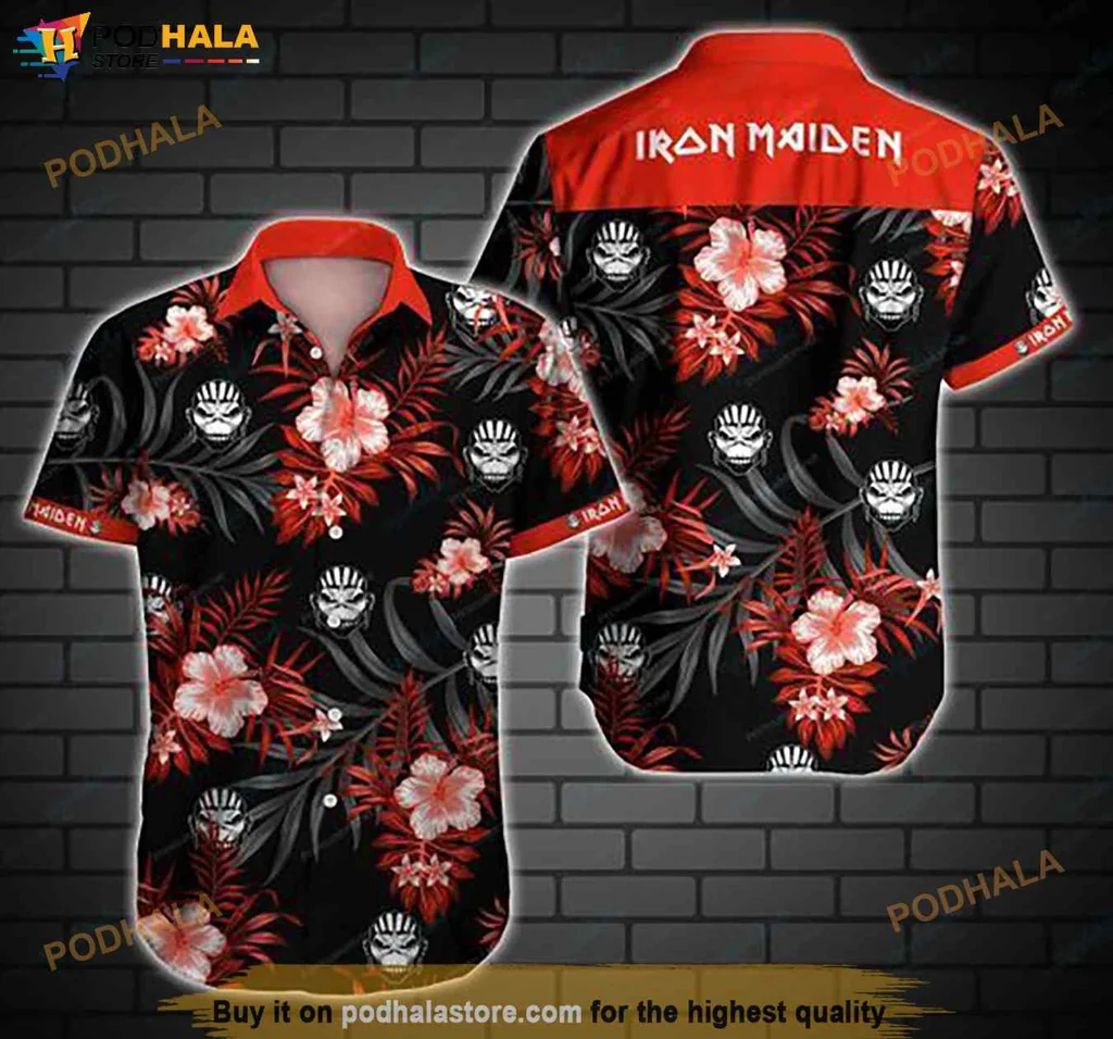 Rock Band Floral Hawaiian Shirt, Vibrant Iron Maiden Hibiscus Design