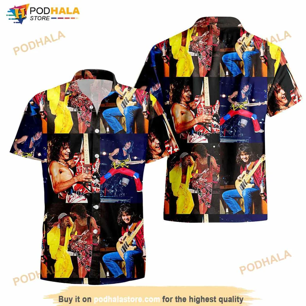 Rock Band Guitarist Hawaiian Shirt Featuring Vibrant Stage Performance Design