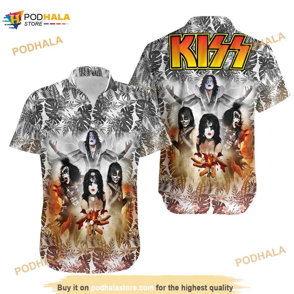 Rock Band Tropical Hawaiian Shirt With Iconic Figures And Bold Colors