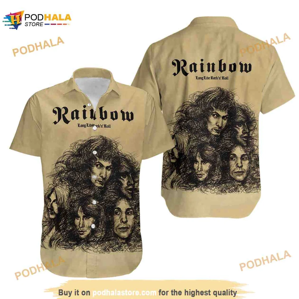 Rock Band Vintage Hawaiian Shirt With Rainbow Graphic Design