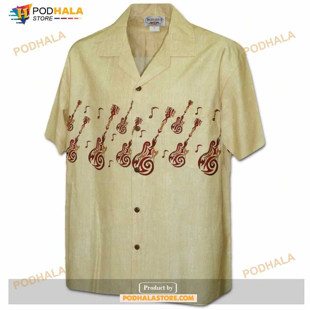 Rock Guitar Hawaiian Shirt With Musical Notes And Vibrant Design